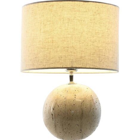 Lampe à poser élégante en marbre et coton style néoclassique - Beige marbré et écru naturel