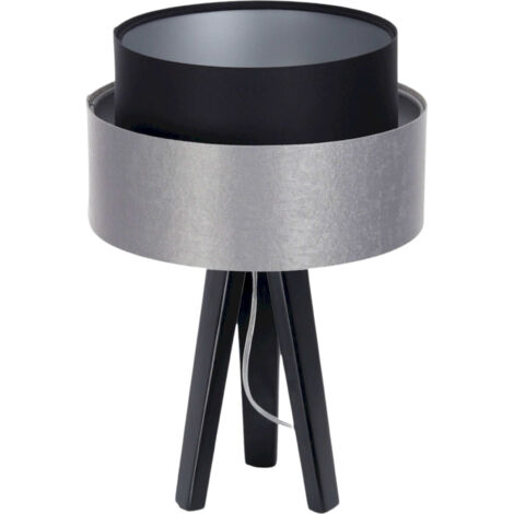 Lampe à poser élégante textile noir et gris effet satiné - Noir et gris satin base argentée