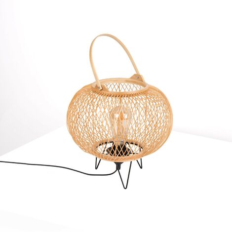 Lampe à poser en bambou "Sendai" - E27 - Noir boho chic