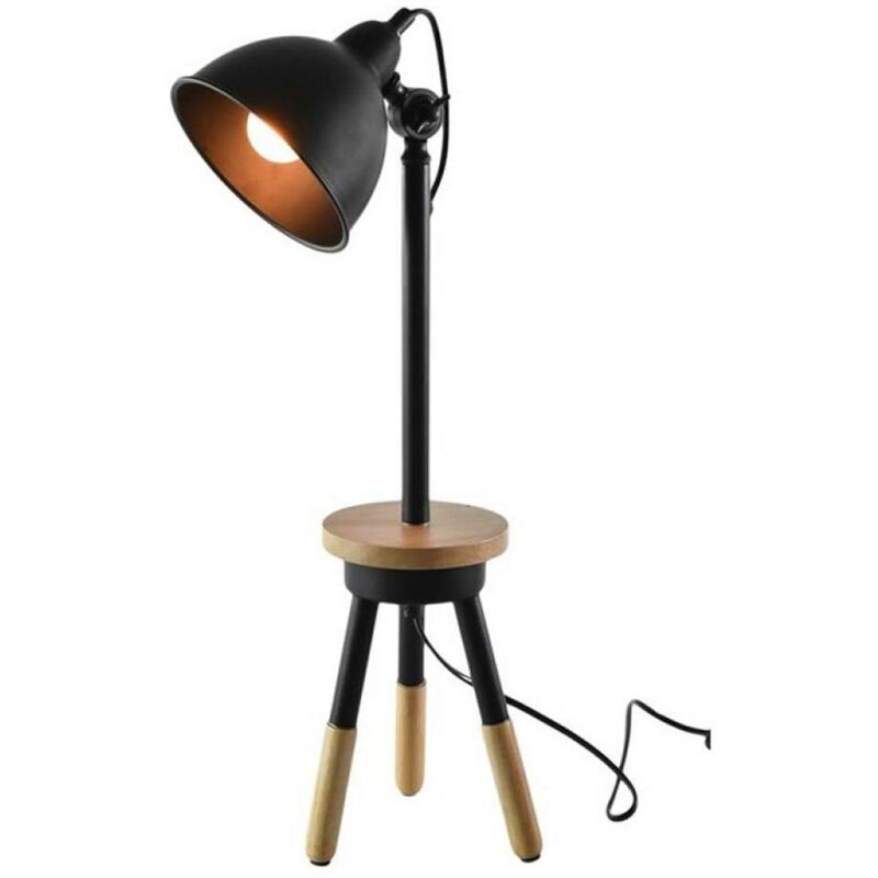 Lampe à poser en bois noir avec plateau - Noir