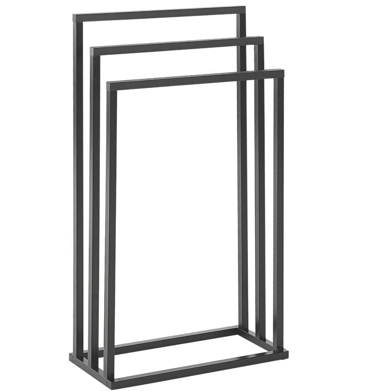 Beliani - Porte-serviettes sur Pied Salle de bain 3 Barres Acier Noir et Bois Foncé Charras