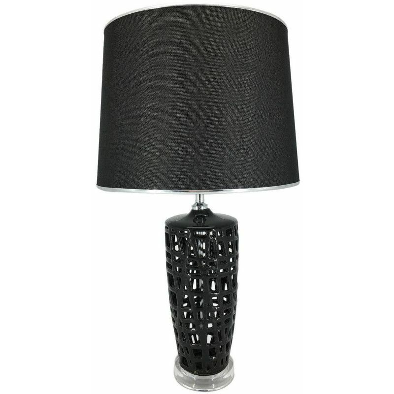 Les Tendances - Lampe de table tissu noir et pied céramique Aleigh