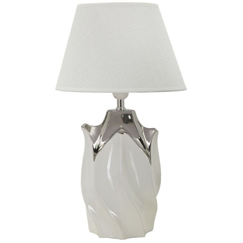 Lampe à Poser en Céramique "Shiney" 51cm Blanc & Argent Lampe à Poser en Céramique "Shiney" 51cm Blanc & Argent