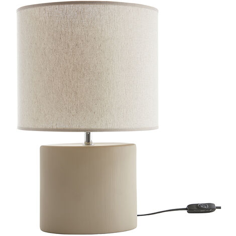 Lampe à poser en céramique taupe mat et abat-jour en lin naturel TIGA