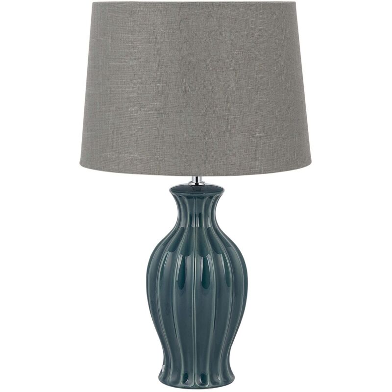 Lampe à Poser Déco en Céramique et Tissu Vert Foncé E27 Max 40W Éclairage Élégant pour Chambre ou Salon Traditionnel au Style Intemporel Beliani