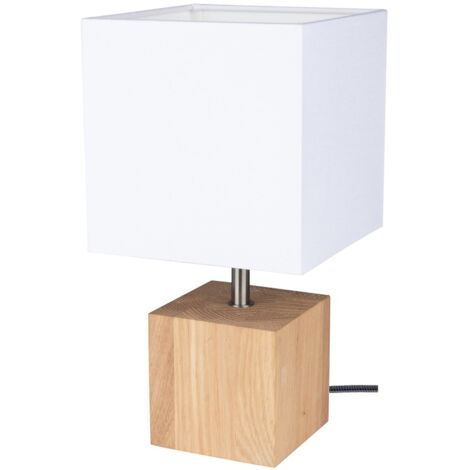 Lampe à poser en Chêne Huilé Design Cubic Abat jour Blanc 1 Ampoule TRONGO