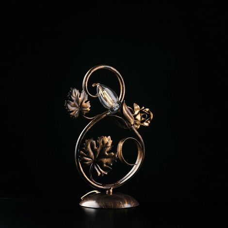Lampe à poser en fer marron avec décorations dorées, une lumière 21x h30 cm