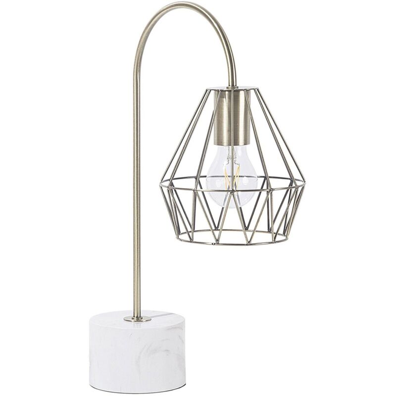 Lampe à Poser Arc 50 cm Design Glamour Abat-jour Type Cage en Métal Couleur Laiton et Base Effet Marbre E27 Max 60W pour Chambre ou Salon Chic Beliani