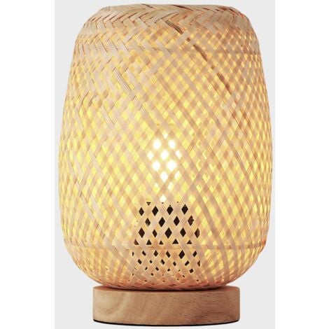 BARCELONA LED Lampe à poser en osier et bois "Ruka" - E27 boho chic