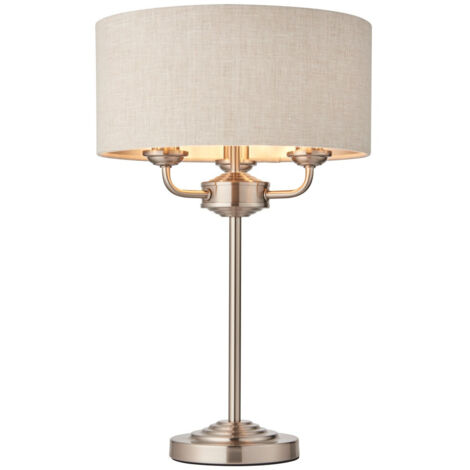 Lampe à poser en plaque de chrome brossé, abat-jour en lin naturel
