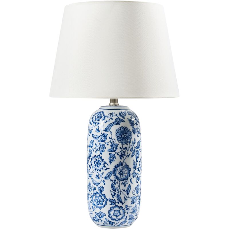 Beliani - Lampe à Poser en Porcelaine Base Motif Floral Abat-Jour en Lin Clair Luminaire de Chambre Bleu et Blanc Aibonito