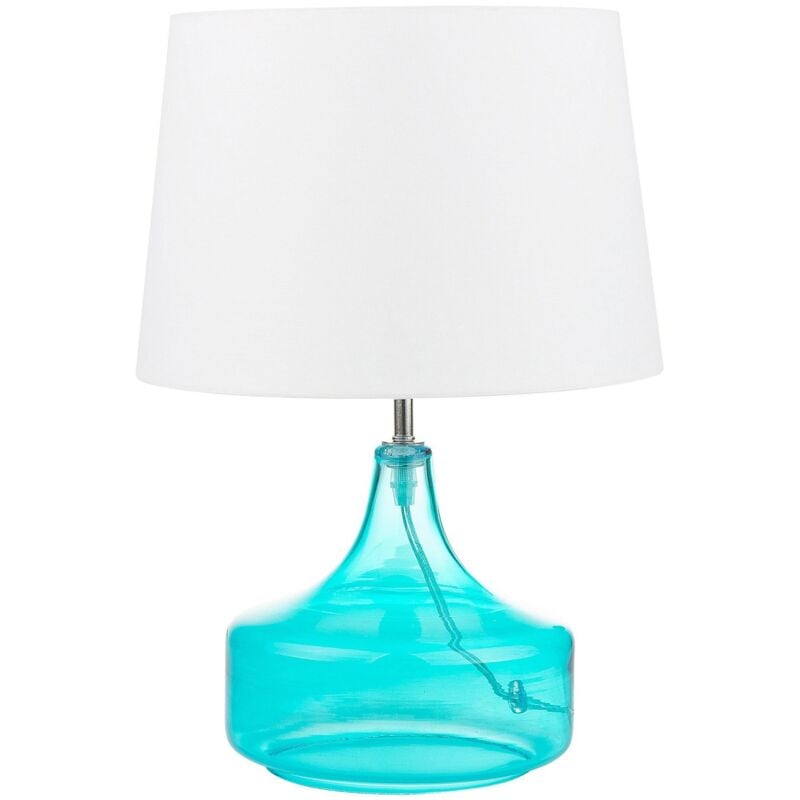 Beliani - Lampe de Table ou Chevet avec Base en Verre Bleu Transparent et Abat-jour Cylindrique en Tissu Blanc E27 Max 40W pour Chambre Scandinave