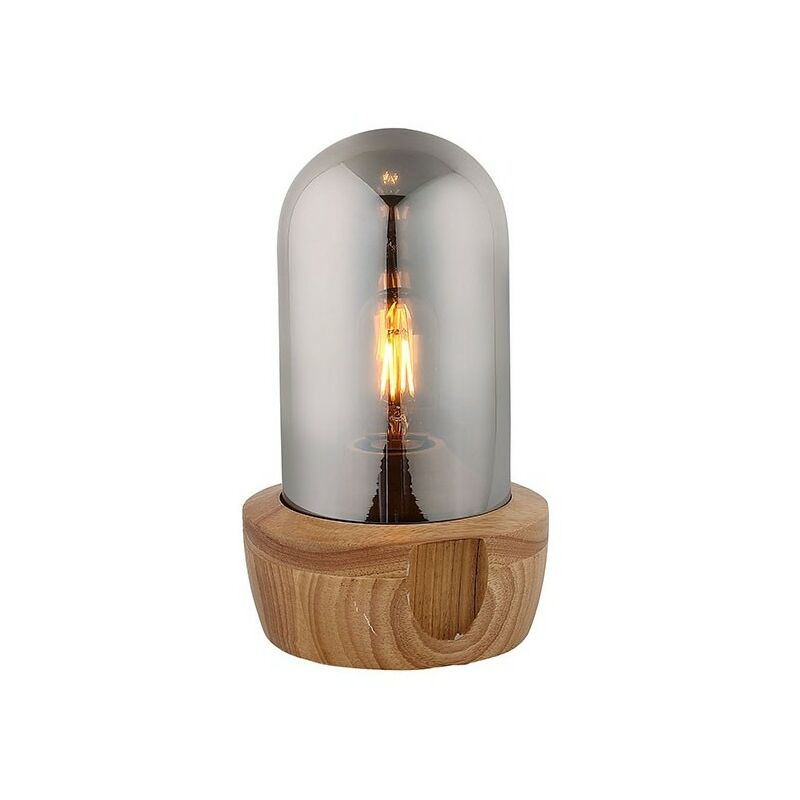 Meubletmoi - Lampe à poser en verre teinté gris et socle bois - giro - Gris