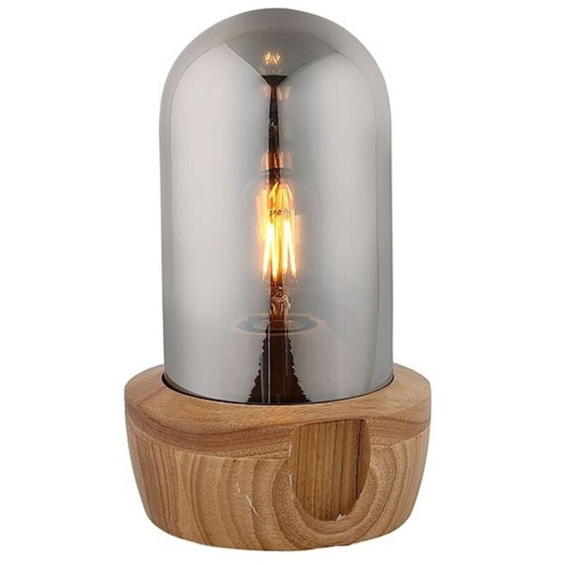 Meubletmoi - Lampe à poser 26 cm cloche en verre teinté et socle bois - giro
