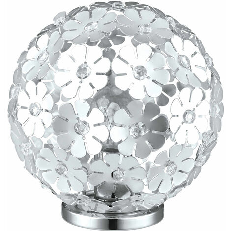 Lampe à poser forme boule lampe boule lampe de table veilleuse boule, avec décor de fleurs et cristaux clairs, acier ALU, 1x E27, 25 cm