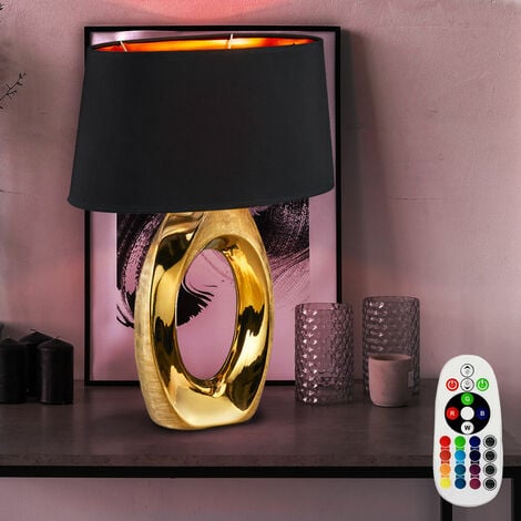 Lampe à poser GOLD liseuse de salon textile TÉLÉCOMMANDE dans un set comprenant des ampoules LED RGB