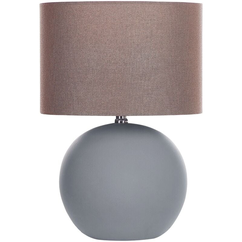 Beliani - Lampe à Poser Grise en Céramique Abat-Jour Tambour en Lin Peint à la Main Areoso
