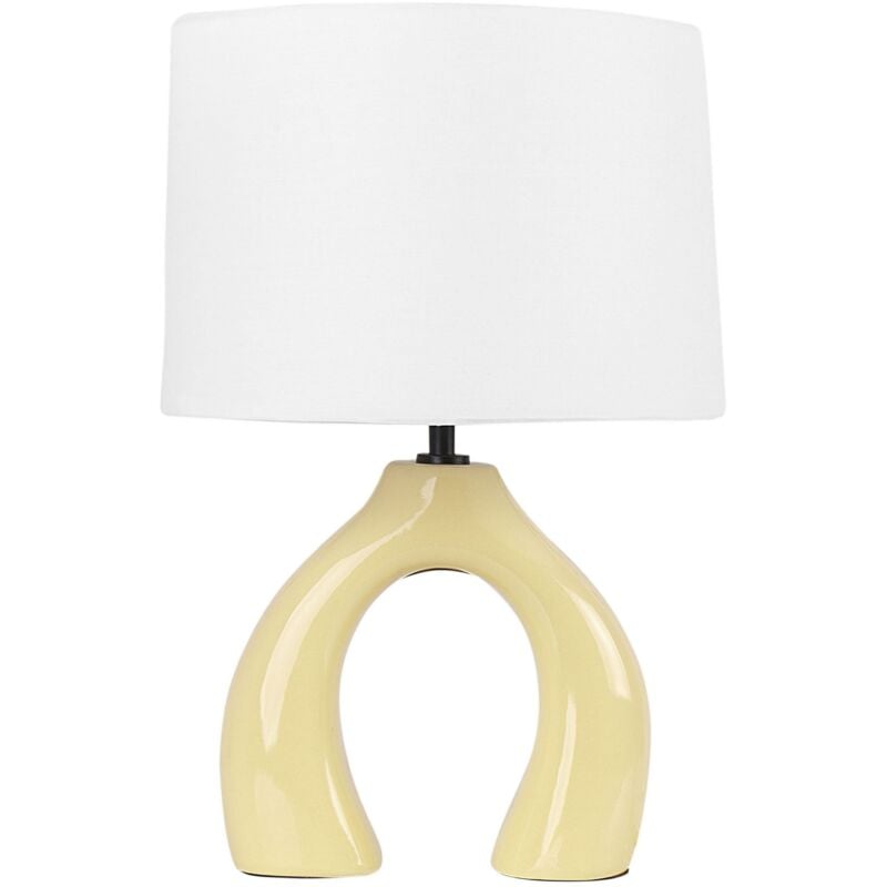 Beliani - Lampe à Poser Jaune en Céramique 43 cm Abat-Jour en Tambour en Coton Pied en Pont Abbie
