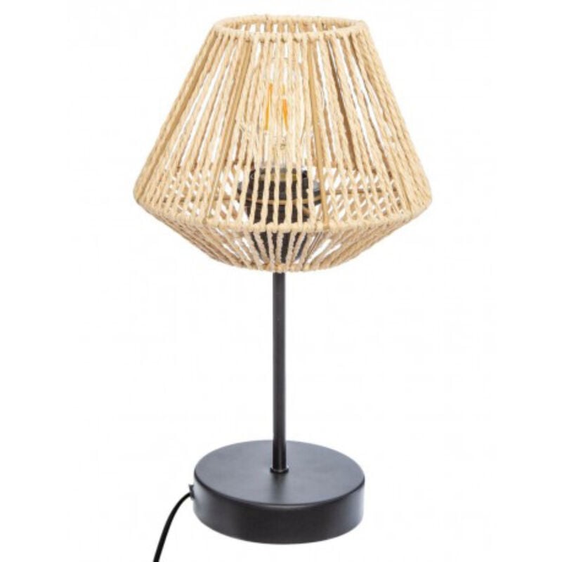 Lampe à poser, lampadaire droit coloris beige et métal coloris noir - Diamètre 19,5 x Hauteur 34 cm Pegane