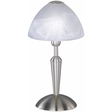 Lampe à poser, lampe de bureau, lampe d'appoint, liseuse rétro, lampe de chevet, verre métal, albâtre argenté, 1x douille E14, DxH 17,5x33 cm