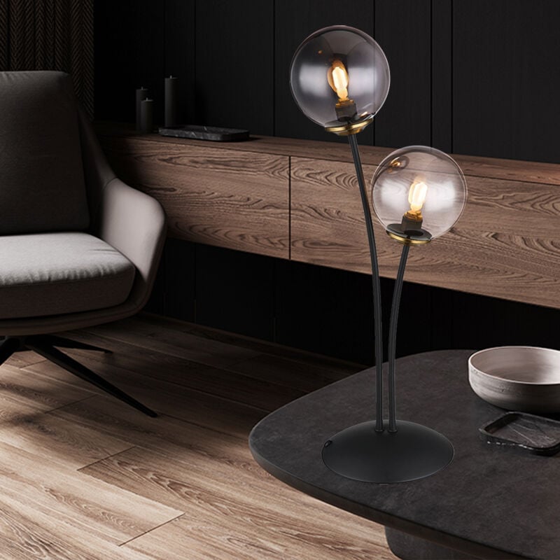 Globo - Lampe à poser, lampe de chevet, lampe d'appoint, lampe de salon, lampe de chambre, lampe de lecture, métal noir, boule en verre fumé, 2