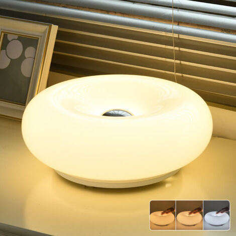 Lampe à poser, Lampe Donut Touch, Lampe d'ambiance rétro Bauhaus, Lampe de bureau LED, Lampe de chevet avec 3 modes d'éclairage, Blanc