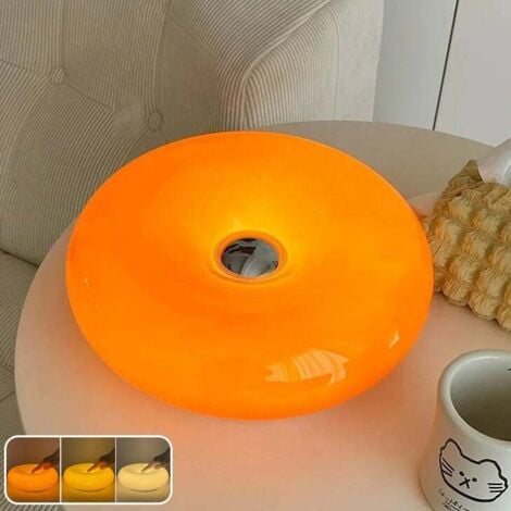 MCBOSON Lampe à poser, Lampe Donut Touch, Lampe dambiance rétro Bauhaus, Lampe de bureau LED, Lampe de chevet avec 3 modes déclairage, Orange