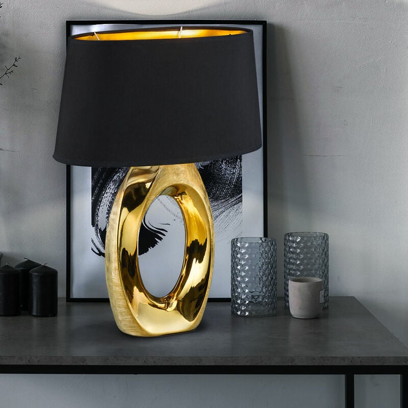 Etc-shop - Lampe de table pour chambre à coucher lampe latérale de lecture GOLD textile dans un ensemble comprenant des ampoules LED