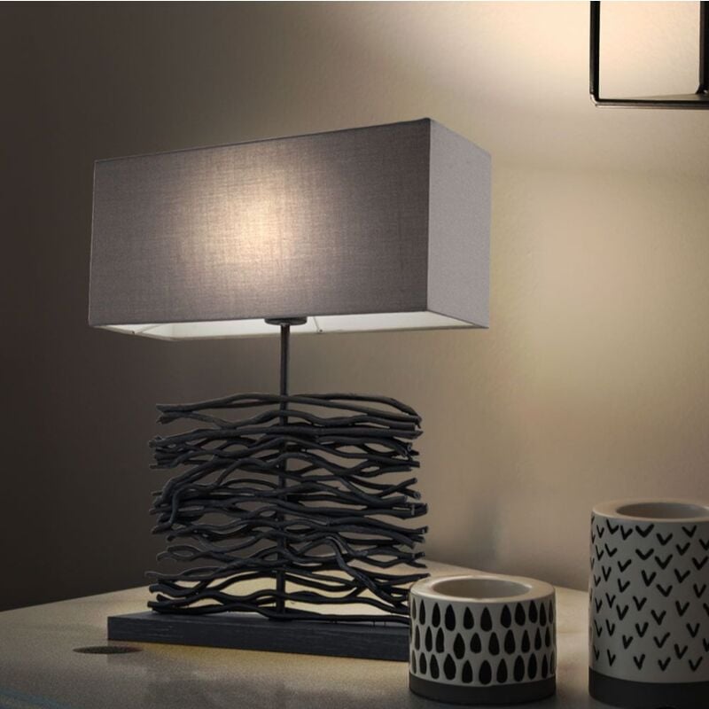 Etc-shop - Lampe de chevet d'écriture salon salle à manger lampe de côté lampe textile bois projecteurs dans un ensemble comprenant des ampoules led