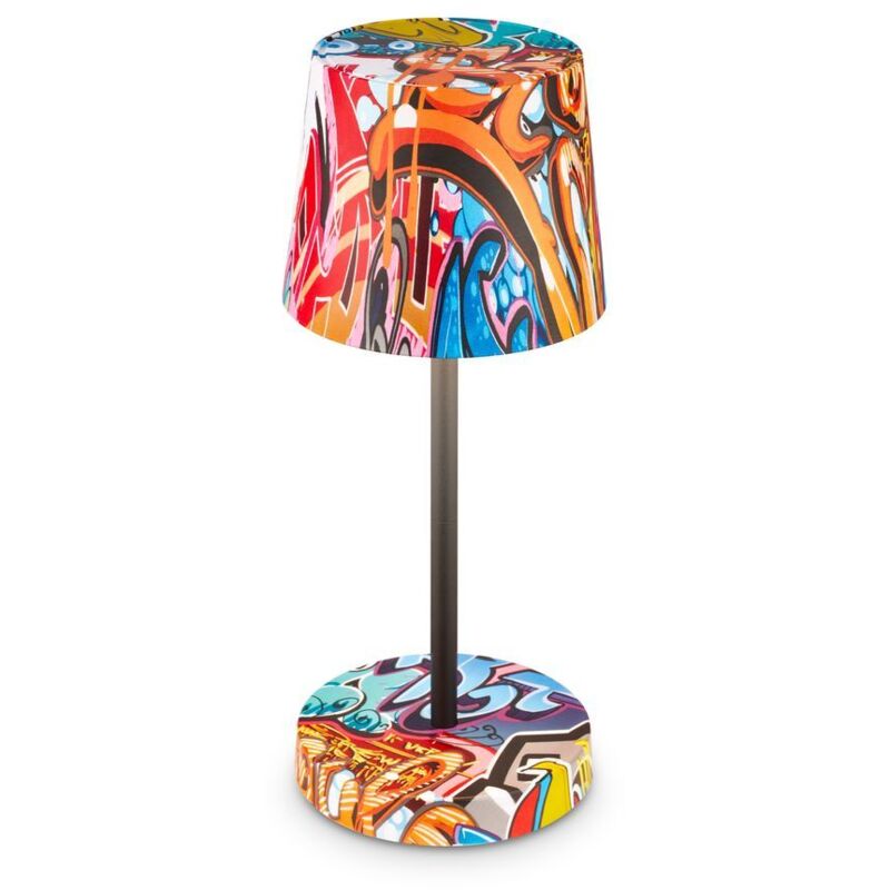 Boja led Lampe de table sans fil IP44, à intensité variable, tactile, sans fil, protection contre les projections d'eau, motif graffiti, Ø10,5 x 26