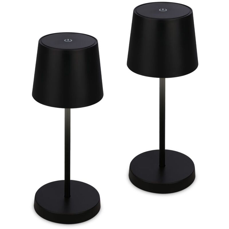 Lot de 2 lampes a poser LED rechargeables 2.6W 10.5x26cm Cylindriques 150lm 3000K Blanc chaud IP44 Tactiles dimmables Noir Lampes de table Salon Lot de 2 lampes a poser LED rechargeables 2.6W 10.5x26cm Cylindriques 150lm 3000K Blanc chaud IP44 Tactiles dimmables Noir Lampes de table Salon