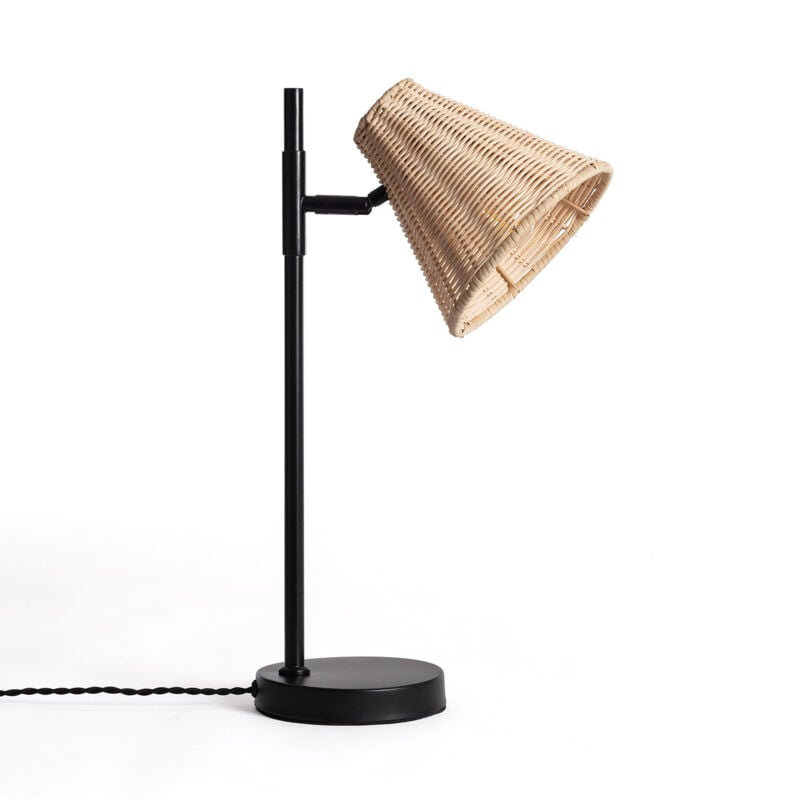 Ledkia - Lampe à Poser Métal et Rotin Cesto Noir