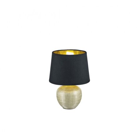 Lampe à Poser Moderne Céramique Dorée Noir Abat Jour Louxor Ø18 cm Trio Lighting