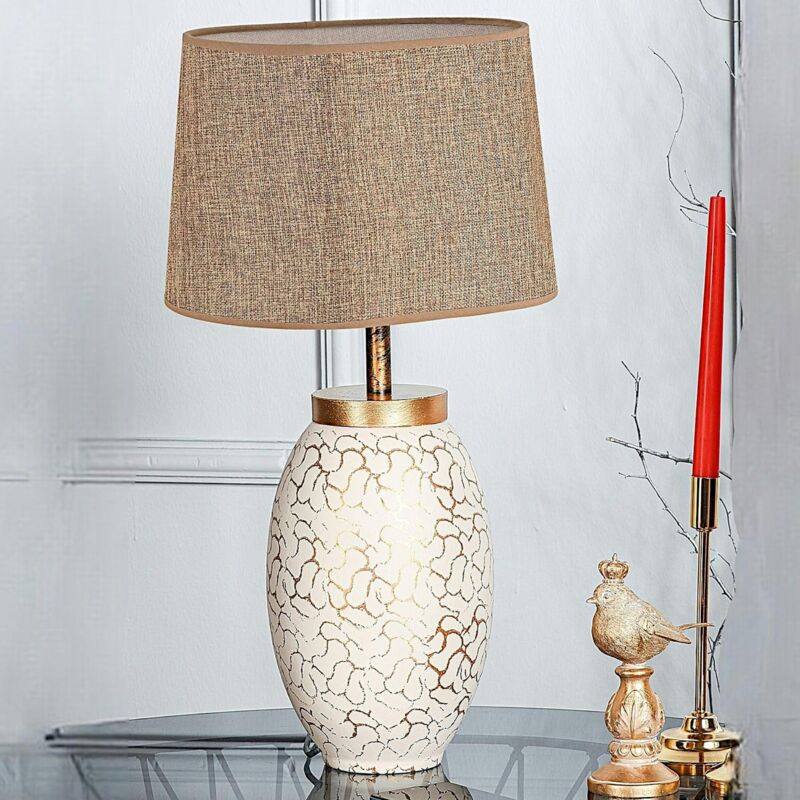 Pier Import – Lampe à poser dorée 55 cm – Abat-jour brun chiné – Métal et tissu – Protection IP20 pour intérieur élégant Pier Import – Lampe à poser dorée 55 cm – Abat-jour brun chiné – Métal et tissu – Protection IP20 pour intérieur élégant