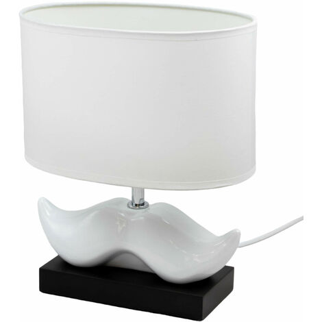 Lampe a poser Moustache ceramique noir et blanc Luminaire LED chevet chambre salon