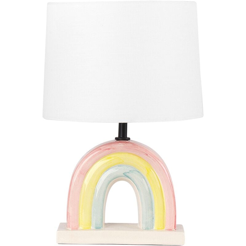 Beliani - Lampe à Poser Multicolore en Céramique 42 cm Abat-Jour en Tambour en Coton Pied Arc-en-Ciel Titna