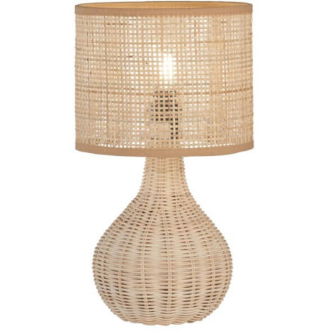 Lampe à poser NATURE E14 1x25W bois de vigne, corde de vigne naturelle H: 37cm Ø20cm avec interrupteur cordon