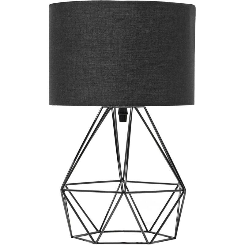 Beliani - Lampe de Table à Poser Design Tendance avec Pied Type Cage en Métal et Abat-jour Cylindrique Noires E27 Max 40W pour Salon Industriel Urbain