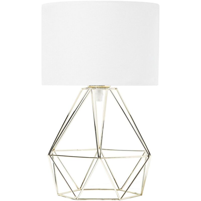 Beliani - Lampe de Table à Poser Design Tendance avec Pied Type Cage en Métal Doré et Abat-jour Cylindrique Cuivré E27 Max 40W pour Salon Industriel