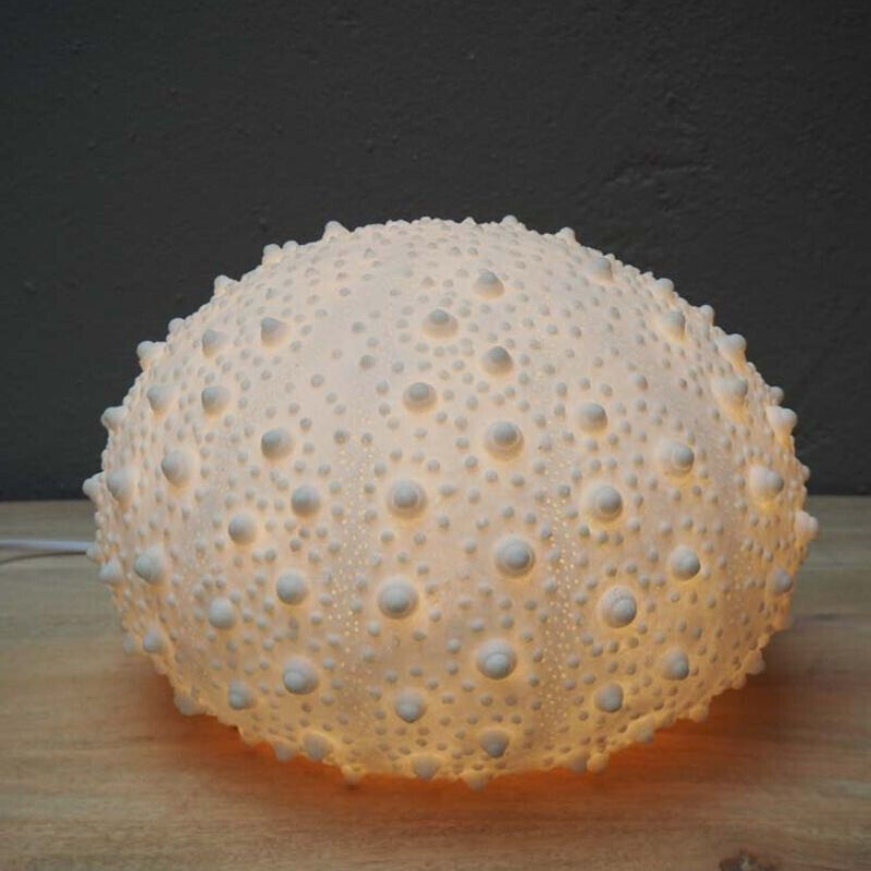 Lampe à poser oursin blanc en résine et poudre de pierres 23x34cm