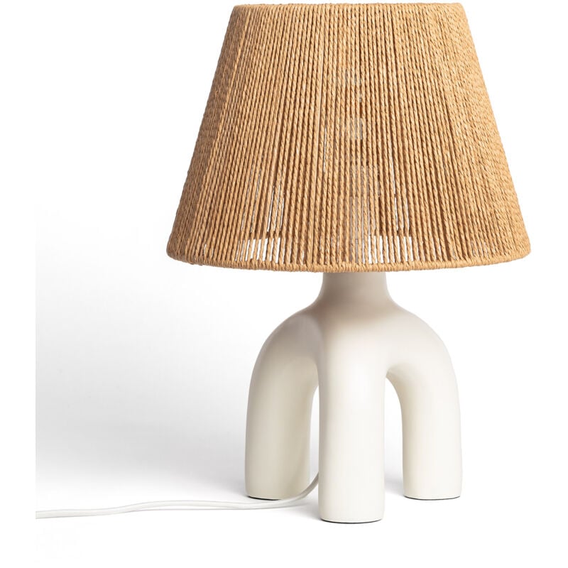 Ledkia - Lampe à Poser Papier Tressé et Résine Otilia Blanc