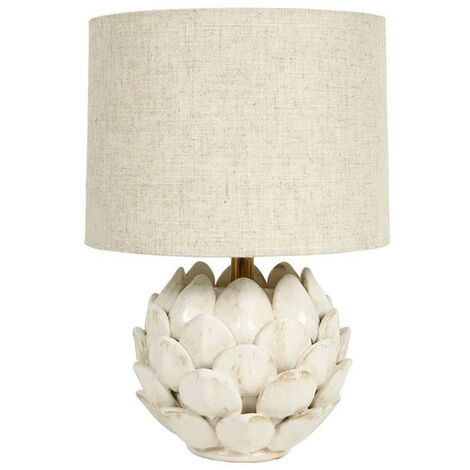 Lampe à poser pétales en céramique beige – Douille E14 Max. 40W – Dimensions D. 20 x H. 30 cm – Poids 1,5 kg – Ostaria