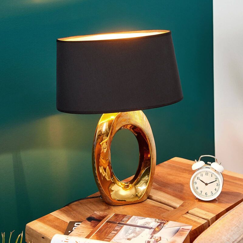 Lindby - Lampe à poser 'Quina' en céramique pour chambre à coucher - doré, noir