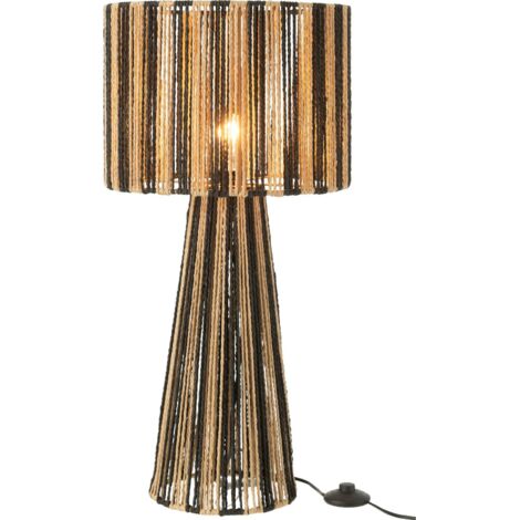 Lampe à poser rayures corde métal et papier noir naturel - Noir naturel rayé beige