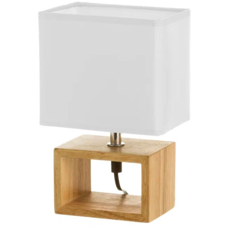 Lampe à Poser Rectangle Bois Abat-jour Blanc