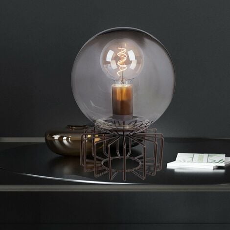 Lampe à poser rétro bronze salon boule de verre lampe vintage smoke en set comprenant des ampoules LED