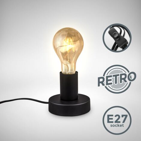 Lampe à poser rétro lampe de lecture métal noir mat douille E27 câble avec interrupteur lampe de chevet vintage Ø10cm