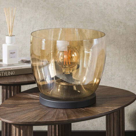Lampe à poser ronde 29x27 cm en verre ambré et noir - KOTZY