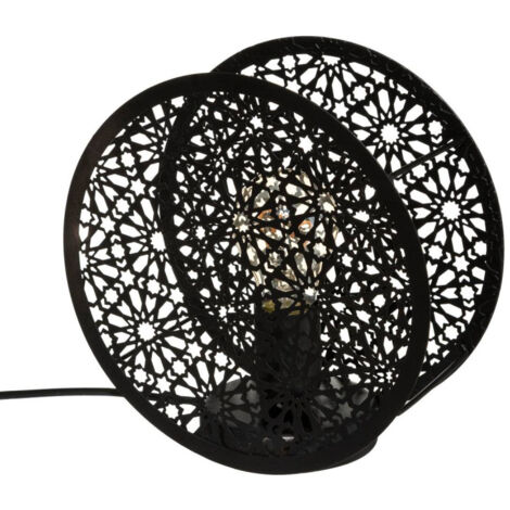 Lampe à poser ronde en métal "Lonzo" - Noir - D 22 x P 10,5 cm - Livraison gratuite