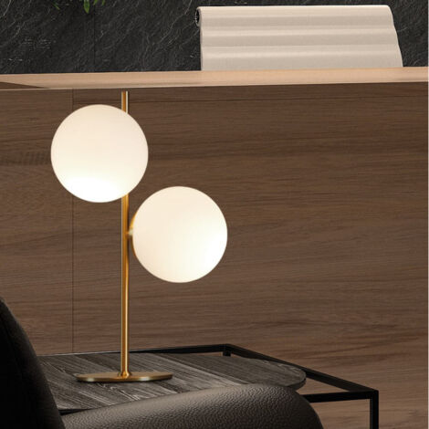 Lampe à poser Rondo 45 cm – Laiton mat – 2 globes en verre blanc – Éclairage d'ambiance doux – Ampoules E27 non fournies – Millumine